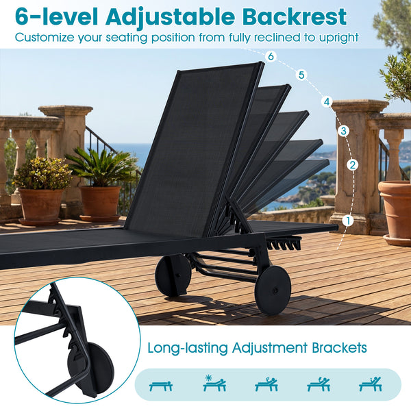 Customize your position with a 6-level adjustable backrest<br>The backrest includes a full flat position for better sunbathing<br>Long-lasting adjustment brackets for a user-friendly design<br>Make you feel comfortable with breathable fabric<br>Quick-dryi