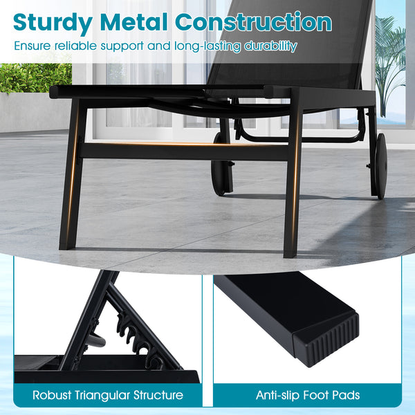 Customize your position with a 6-level adjustable backrest<br>The backrest includes a full flat position for better sunbathing<br>Long-lasting adjustment brackets for a user-friendly design<br>Make you feel comfortable with breathable fabric<br>Quick-dryi
