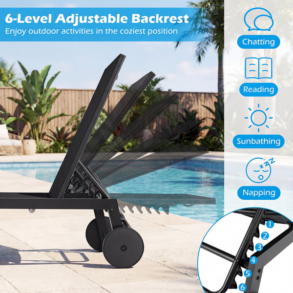 Customize your position with a 6-level adjustable backrest<br>The backrest includes a full flat position for better sunbathing<br>Long-lasting adjustment brackets for a user-friendly design<br>Make you feel comfortable with breathable fabric<br>Quick-dryi