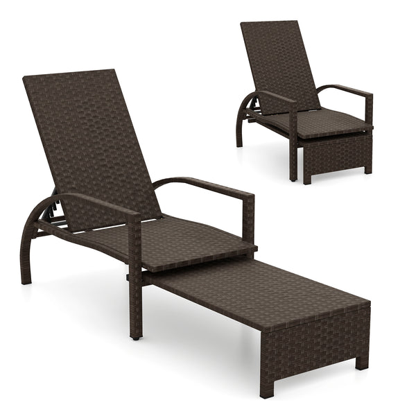 Refined mix brown PE rattan ensures lasting durability and timeless appeal <br>6-position adjustable backrestÂ for ideal relaxation angles Â  <br>Handy retractable ottomanÂ slides neatly under chair Â  <br>Side stop barsÂ prevent ottoman from sliding out 