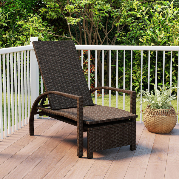 Refined mix brown PE rattan ensures lasting durability and timeless appeal <br>6-position adjustable backrestÂ for ideal relaxation angles Â  <br>Handy retractable ottomanÂ slides neatly under chair Â  <br>Side stop barsÂ prevent ottoman from sliding out 