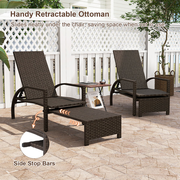 Refined mix brown PE rattan ensures lasting durability and timeless appeal <br>6-position adjustable backrestÂ for ideal relaxation angles Â  <br>Handy retractable ottomanÂ slides neatly under chair Â  <br>Side stop barsÂ prevent ottoman from sliding out 