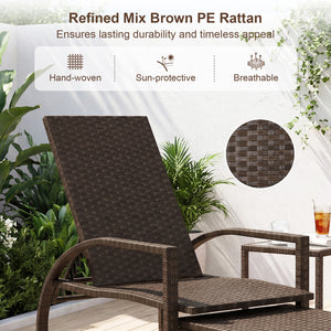 Refined mix brown PE rattan ensures lasting durability and timeless appeal <br>6-position adjustable backrestÂ for ideal relaxation angles Â  <br>Handy retractable ottomanÂ slides neatly under chair Â  <br>Side stop barsÂ prevent ottoman from sliding out 
