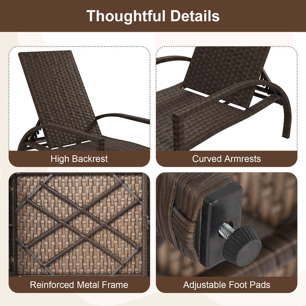 Refined mix brown PE rattan ensures lasting durability and timeless appeal <br>6-position adjustable backrestÂ for ideal relaxation angles Â  <br>Handy retractable ottomanÂ slides neatly under chair Â  <br>Side stop barsÂ prevent ottoman from sliding out 