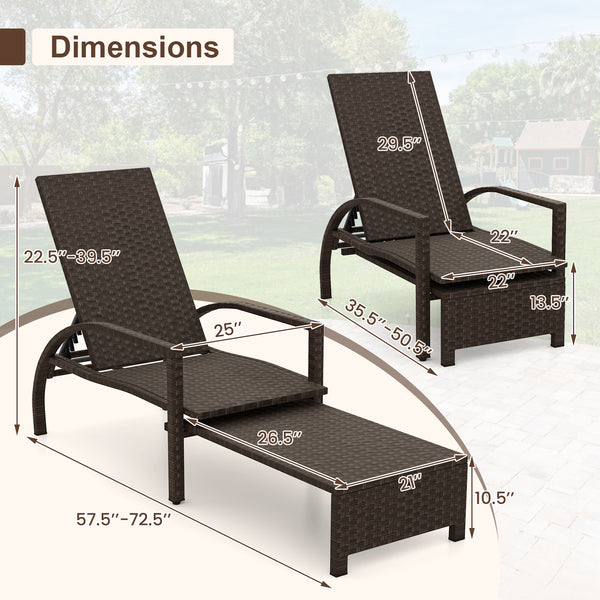 Refined mix brown PE rattan ensures lasting durability and timeless appeal <br>6-position adjustable backrestÂ for ideal relaxation angles Â  <br>Handy retractable ottomanÂ slides neatly under chair Â  <br>Side stop barsÂ prevent ottoman from sliding out 