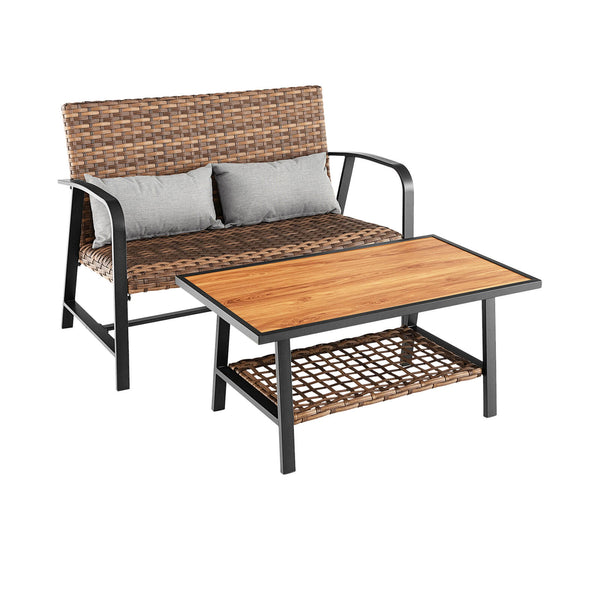 Make rain seep directly from top to bottom thanks to 4D air fiber cushion<br>The DPC tabletop is high temperature resistant for outdoor use <br>Hand-woven mix brown PE rattan for fade resistance and sun protection<br>Sturdy metal frame with anti-slip foot