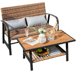 Make rain seep directly from top to bottom thanks to 4D air fiber cushion<br>The DPC tabletop is high temperature resistant for outdoor use <br>Hand-woven mix brown PE rattan for fade resistance and sun protection<br>Sturdy metal frame with anti-slip foot