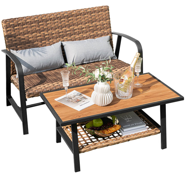 Make rain seep directly from top to bottom thanks to 4D air fiber cushion<br>The DPC tabletop is high temperature resistant for outdoor use <br>Hand-woven mix brown PE rattan for fade resistance and sun protection<br>Sturdy metal frame with anti-slip foot