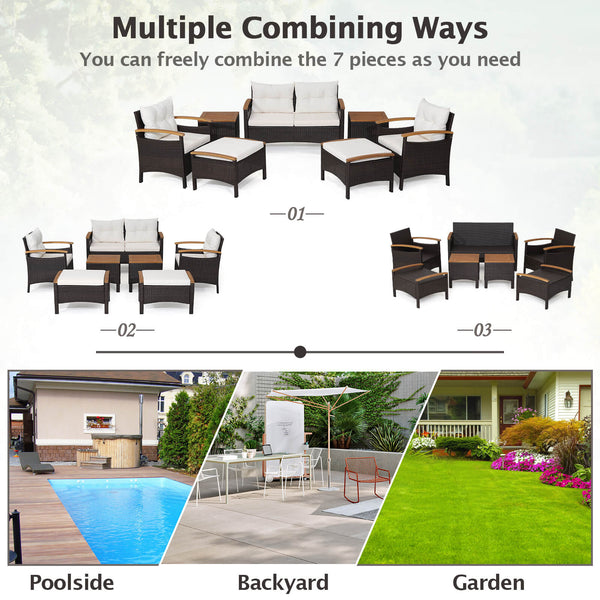 Will be delivered in 3 boxes so the arriving time may be different<br>Screw bag for the whole set is in box 2<br>Ergonomic seat with curved armrests makes you comfortable<br>2 ottomans are perfect to relax your feet<br>Reinforced steel frame makes the 7 p