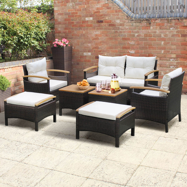 Will be delivered in 3 boxes so the arriving time may be different<br>Screw bag for the whole set is in box 2<br>Ergonomic seat with curved armrests makes you comfortable<br>2 ottomans are perfect to relax your feet<br>Reinforced steel frame makes the 7 p