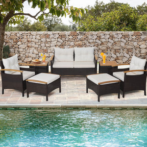 Will be delivered in 3 boxes so the arriving time may be different<br>Screw bag for the whole set is in box 2<br>Ergonomic seat with curved armrests makes you comfortable<br>2 ottomans are perfect to relax your feet<br>Reinforced steel frame makes the 7 p