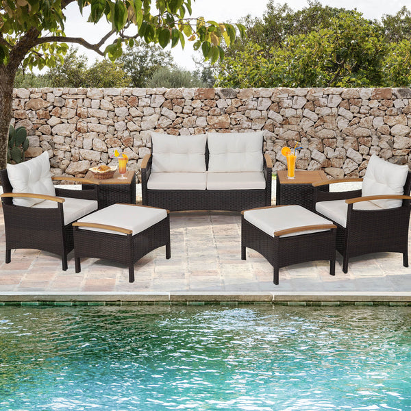 Will be delivered in 3 boxes so the arriving time may be different<br>Screw bag for the whole set is in box 2<br>Ergonomic seat with curved armrests makes you comfortable<br>2 ottomans are perfect to relax your feet<br>Reinforced steel frame makes the 7 p