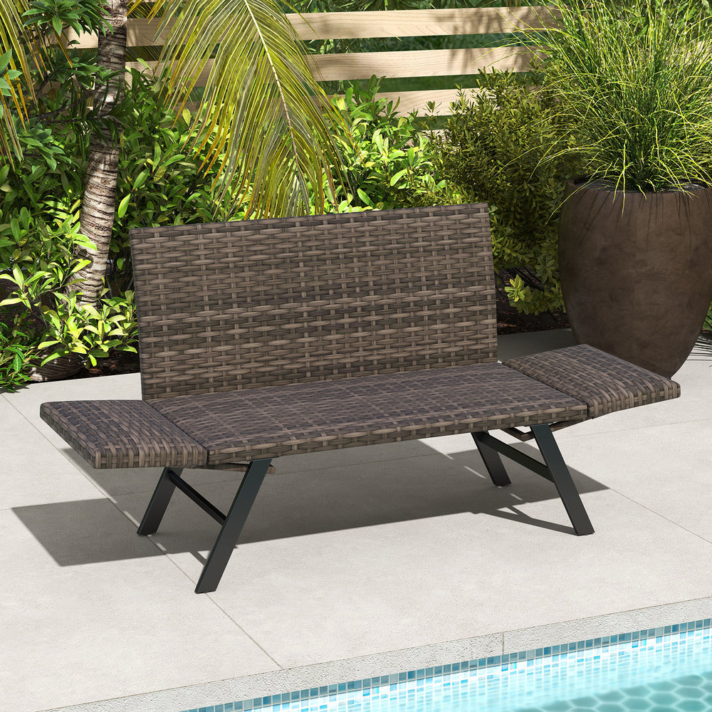 Can be used as a loveseat  a chaise lounge chair or a day bed<br>Spacious sitting area seats up to 2<br>Easy to adjust and fix the armrests with fixing clips and metal hinges<br>Covered with sunproof and attractive PE rattan<br>Padded with breathable and 