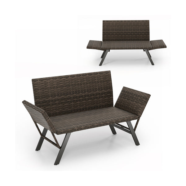 Can be used as a loveseat  a chaise lounge chair or a day bed<br>Spacious sitting area seats up to 2<br>Easy to adjust and fix the armrests with fixing clips and metal hinges<br>Covered with sunproof and attractive PE rattan<br>Padded with breathable and 