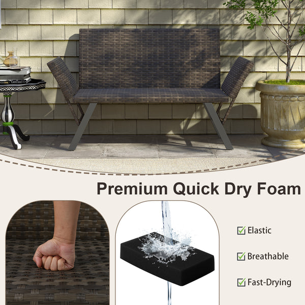 Can be used as a loveseat  a chaise lounge chair or a day bed<br>Spacious sitting area seats up to 2<br>Easy to adjust and fix the armrests with fixing clips and metal hinges<br>Covered with sunproof and attractive PE rattan<br>Padded with breathable and 