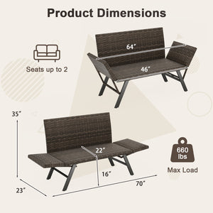 Can be used as a loveseat  a chaise lounge chair or a day bed<br>Spacious sitting area seats up to 2<br>Easy to adjust and fix the armrests with fixing clips and metal hinges<br>Covered with sunproof and attractive PE rattan<br>Padded with breathable and 