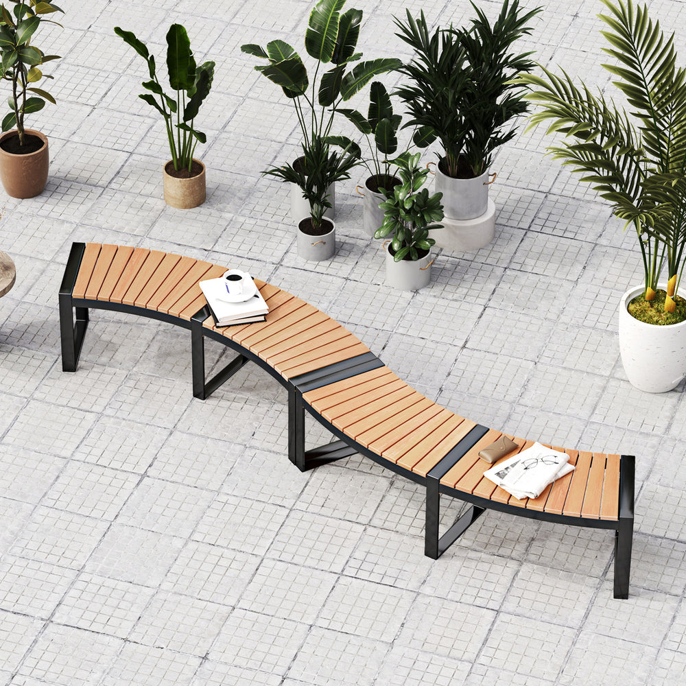 Acacia wood seat for durability and elegance<br>Oil painted surface prolongs the service life<br>Metal legs with adjustable footpads for strong support<br>Reinforced screw connection for higher stability<br>Curved design makes the bench more appealing ver