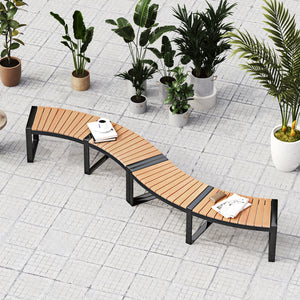 Acacia wood seat for durability and elegance<br>Oil painted surface prolongs the service life<br>Metal legs with adjustable footpads for strong support<br>Reinforced screw connection for higher stability<br>Curved design makes the bench more appealing ver
