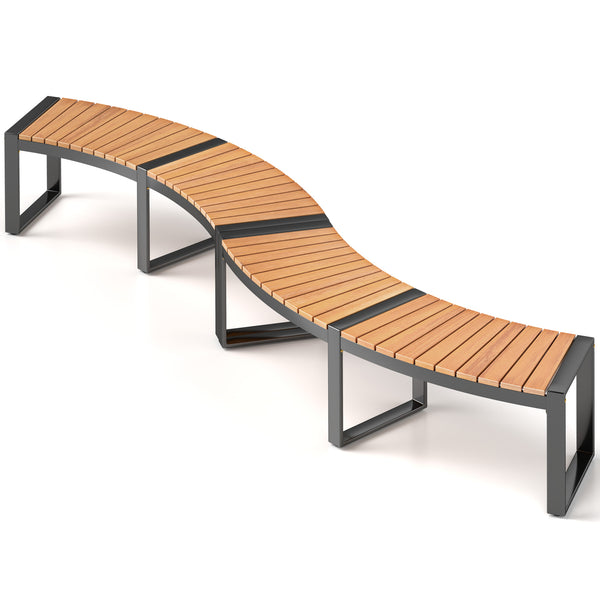 Acacia wood seat for durability and elegance<br>Oil painted surface prolongs the service life<br>Metal legs with adjustable footpads for strong support<br>Reinforced screw connection for higher stability<br>Curved design makes the bench more appealing ver