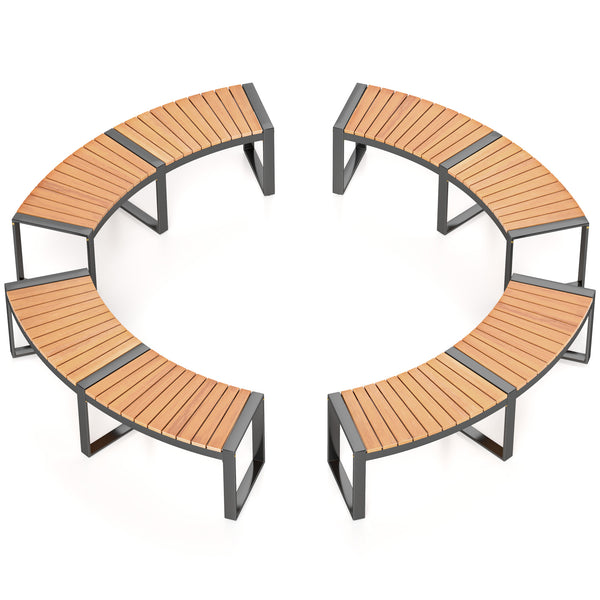 Acacia wood seat for durability and elegance<br>Oil painted surface prolongs the service life<br>Metal legs with adjustable footpads for strong support<br>Reinforced screw connection for higher stability<br>Curved design makes the bench more appealing ver