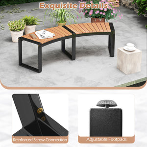 Acacia wood seat for durability and elegance<br>Oil painted surface prolongs the service life<br>Metal legs with adjustable footpads for strong support<br>Reinforced screw connection for higher stability<br>Curved design makes the bench more appealing ver