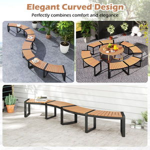 Acacia wood seat for durability and elegance<br>Oil painted surface prolongs the service life<br>Metal legs with adjustable footpads for strong support<br>Reinforced screw connection for higher stability<br>Curved design makes the bench more appealing ver