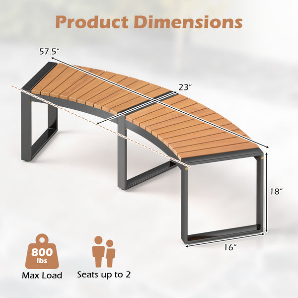 Acacia wood seat for durability and elegance<br>Oil painted surface prolongs the service life<br>Metal legs with adjustable footpads for strong support<br>Reinforced screw connection for higher stability<br>Curved design makes the bench more appealing ver