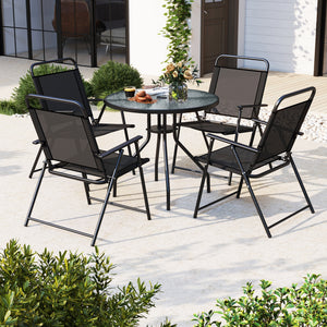 Patio dining set with umbrella is perfect for your patio  lawn and garden<br>Tempered glass tabletop and rustproof frame can stand the test of time<br>The 71" umbrella with strap design for space-saving when not in use<br>Heavy-duty steel frame and breath