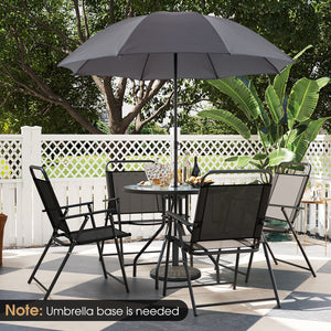 Patio dining set with umbrella is perfect for your patio  lawn and garden<br>Tempered glass tabletop and rustproof frame can stand the test of time<br>The 71" umbrella with strap design for space-saving when not in use<br>Heavy-duty steel frame and breath