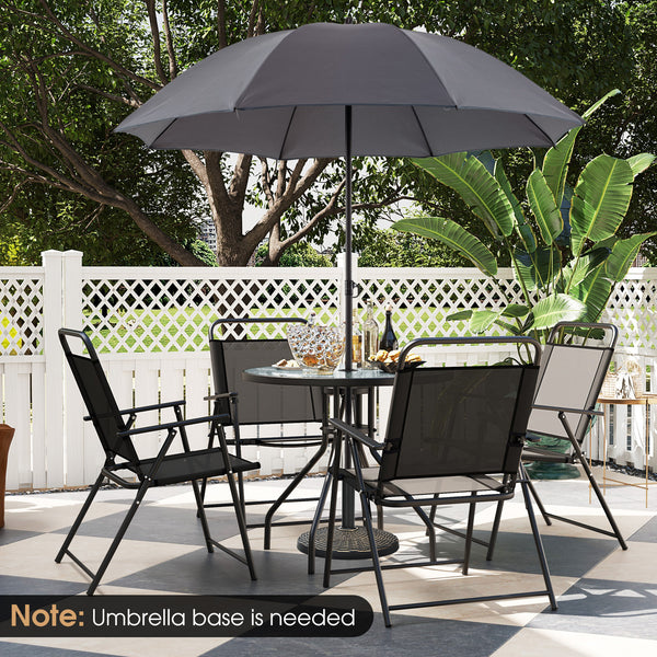 Patio dining set with umbrella is perfect for your patio  lawn and garden<br>Tempered glass tabletop and rustproof frame can stand the test of time<br>The 71" umbrella with strap design for space-saving when not in use<br>Heavy-duty steel frame and breath