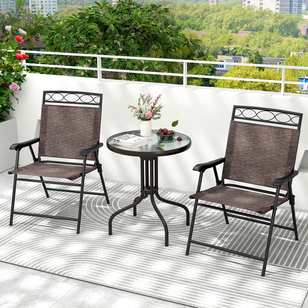 The selected fabric makes you feel breathable on summer days<br>The fabric is also quick-drying for long-lasting performance<br>The sturdy metal frame of the chairs and table provides durability and stability<br>Each patio chair can support up to 330 lbs 