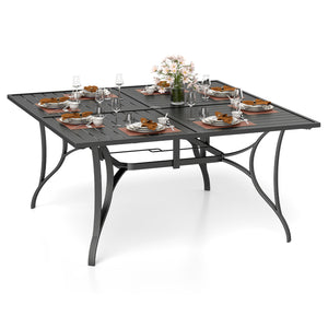Spacious 60" x 60" tabletop comfortably seats up to 6 people<br>Built-in umbrella hole provides convenient shade support outdoors<br>Dual umbrella hole sizes fit most standard patio umbrellas (not included)<br>Bottom fixing hole keeps umbrella pole stable