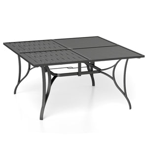 Spacious 60" x 60" tabletop comfortably seats up to 6 people<br>Built-in umbrella hole provides convenient shade support outdoors<br>Dual umbrella hole sizes fit most standard patio umbrellas (not included)<br>Bottom fixing hole keeps umbrella pole stable