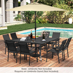 Spacious 60" x 60" tabletop comfortably seats up to 6 people<br>Built-in umbrella hole provides convenient shade support outdoors<br>Dual umbrella hole sizes fit most standard patio umbrellas (not included)<br>Bottom fixing hole keeps umbrella pole stable
