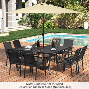Spacious 60" x 60" tabletop comfortably seats up to 6 people<br>Built-in umbrella hole provides convenient shade support outdoors<br>Dual umbrella hole sizes fit most standard patio umbrellas (not included)<br>Bottom fixing hole keeps umbrella pole stable