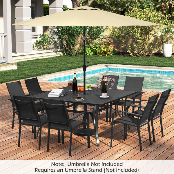Spacious 60" x 60" tabletop comfortably seats up to 6 people<br>Built-in umbrella hole provides convenient shade support outdoors<br>Dual umbrella hole sizes fit most standard patio umbrellas (not included)<br>Bottom fixing hole keeps umbrella pole stable