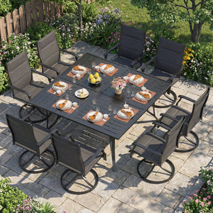 Spacious 60" x 60" tabletop comfortably seats up to 6 people<br>Built-in umbrella hole provides convenient shade support outdoors<br>Dual umbrella hole sizes fit most standard patio umbrellas (not included)<br>Bottom fixing hole keeps umbrella pole stable
