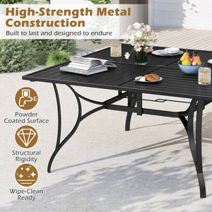 Spacious 60" x 60" tabletop comfortably seats up to 6 people<br>Built-in umbrella hole provides convenient shade support outdoors<br>Dual umbrella hole sizes fit most standard patio umbrellas (not included)<br>Bottom fixing hole keeps umbrella pole stable