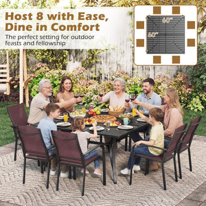 Spacious 60" x 60" tabletop comfortably seats up to 6 people<br>Built-in umbrella hole provides convenient shade support outdoors<br>Dual umbrella hole sizes fit most standard patio umbrellas (not included)<br>Bottom fixing hole keeps umbrella pole stable