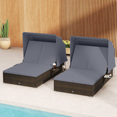 6 backrest positions meet your various demands<br>2 backrests can be adjusted independently<br>Retractable canopy allows you to relax without annoying sunlight<br>Hand-woven PE rattan adds elegance and ensures longer service life<br>Soft cushions in full 
