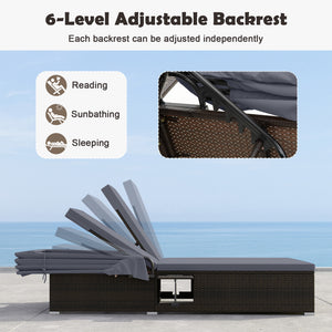6 backrest positions meet your various demands<br>2 backrests can be adjusted independently<br>Retractable canopy allows you to relax without annoying sunlight<br>Hand-woven PE rattan adds elegance and ensures longer service life<br>Soft cushions in full 