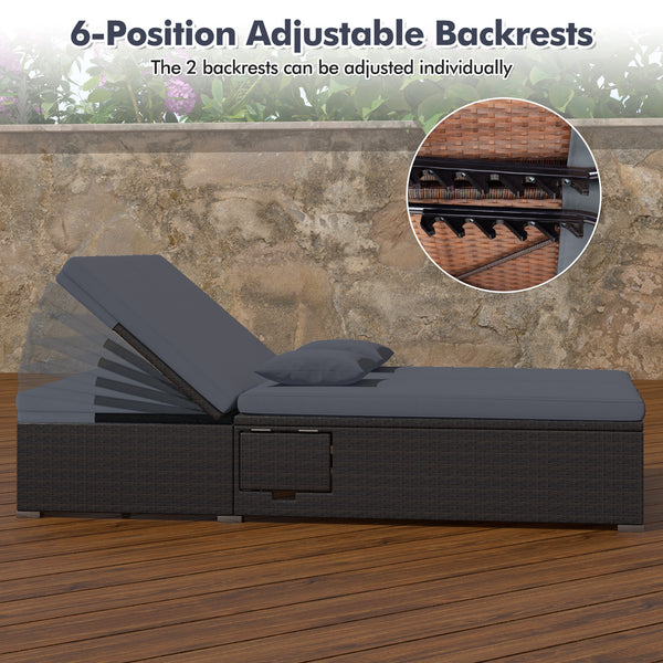 6-level backrest adjustment meets your multiple demands<br>2 backrests can be adjusted independently<br>Rattan surface adds elegance and durability<br>Equipped with soft cushions and pillows for more comfort<br>Cushion covers are simple to detach and main