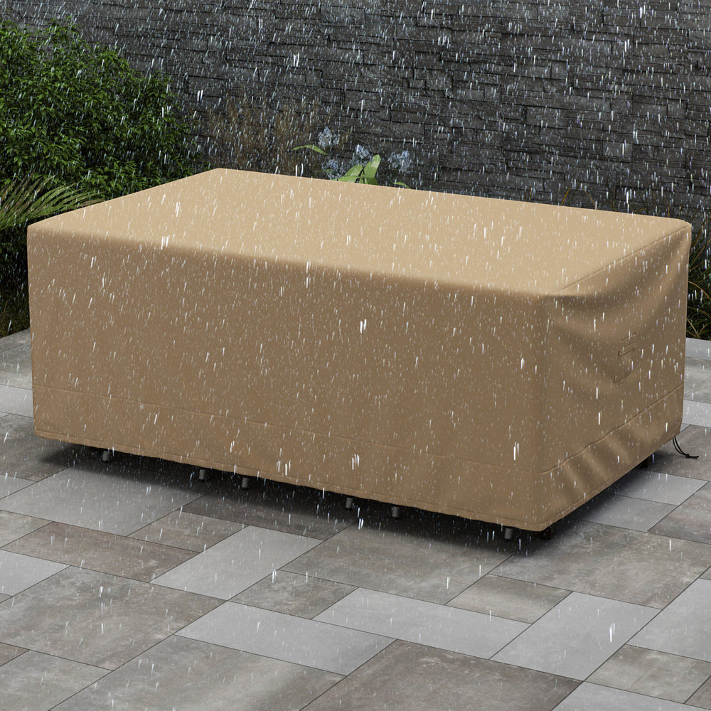 Made of premium polyester fabric with PU coating<br>Resist to all kinds of weathers  whether itâ€™s rainy or sunny<br>Protect the patio table set from sunlight and water<br>Reinforced stitches for longer service life<br>Large handle for easy removal of th