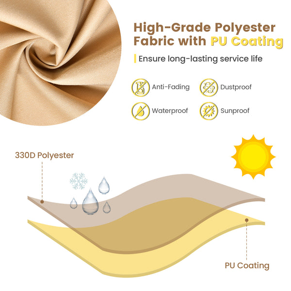 Made of premium polyester fabric with PU coating<br>Resist to all kinds of weathers  whether itâ€™s rainy or sunny<br>Protect the patio table set from sunlight and water<br>Reinforced stitches for longer service life<br>Large handle for easy removal of th