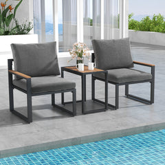 Sturdy frame made of aluminum for high-strength support<br>Adjustable footpads highly improve the stability<br>WPC tabletop and armrests for long-lasting service life<br>Equipped with thickened cushions covered with Olefin fabric<br>Smooth zippers make th