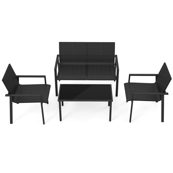 Top grade mix brown/black PE rattan for elegance and durability<br>Comfortable to sit with ergonomic seat and curved back<br>Galvanized metal pipes resist to rust and offer strong support<br>Adjustable footpads of coffee table for higher stability<br>Spac