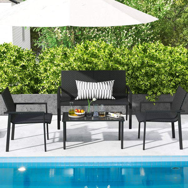 Top grade mix brown/black PE rattan for elegance and durability<br>Comfortable to sit with ergonomic seat and curved back<br>Galvanized metal pipes resist to rust and offer strong support<br>Adjustable footpads of coffee table for higher stability<br>Spac