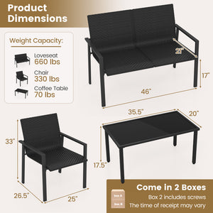 Top grade mix brown/black PE rattan for elegance and durability<br>Comfortable to sit with ergonomic seat and curved back<br>Galvanized metal pipes resist to rust and offer strong support<br>Adjustable footpads of coffee table for higher stability<br>Spac