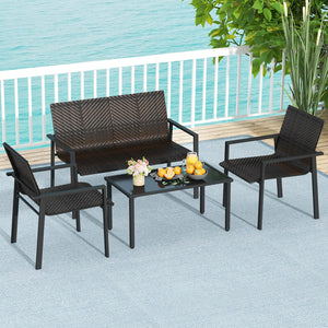 Top grade mix brown/black PE rattan for elegance and durability<br>Comfortable to sit with ergonomic seat and curved back<br>Galvanized metal pipes resist to rust and offer strong support<br>Adjustable footpads of coffee table for higher stability<br>Spac