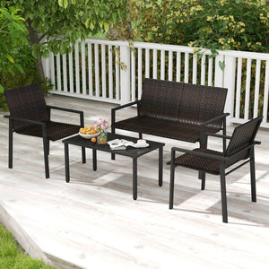 Top grade mix brown/black PE rattan for elegance and durability<br>Comfortable to sit with ergonomic seat and curved back<br>Galvanized metal pipes resist to rust and offer strong support<br>Adjustable footpads of coffee table for higher stability<br>Spac